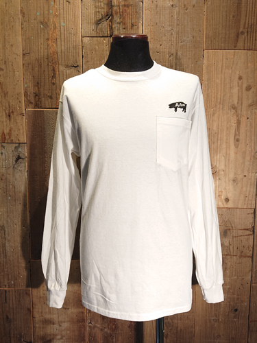 画像1: AA= PIG EMBROIDERY POCKET LONG SLEEVE TEE (WH)